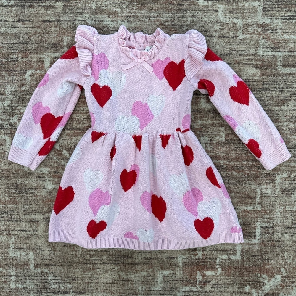 Janie and Jack Girl 18-24 Months Fairy Tale Heart Sweater Dress Valentine Pink